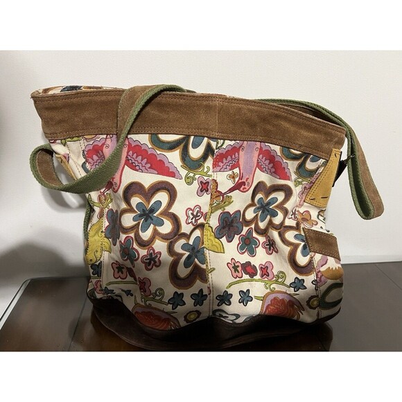 Lucky Brand Handbags - Lucky Brand Vtg Canvas Suede Tote Shoulder Bag Hummingbird Boho Satchel